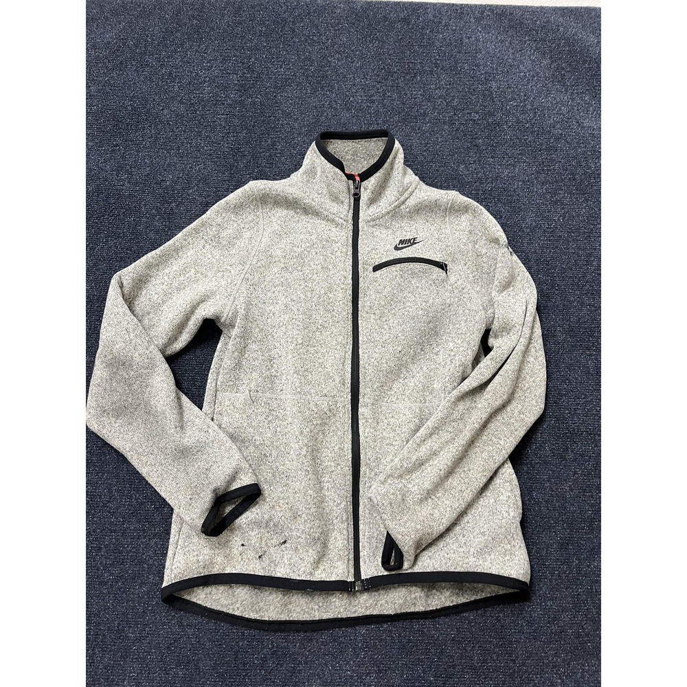 Nike Jacket Mens Medium Gray Full Zip Fleece Stand Collar Athletic Pocket